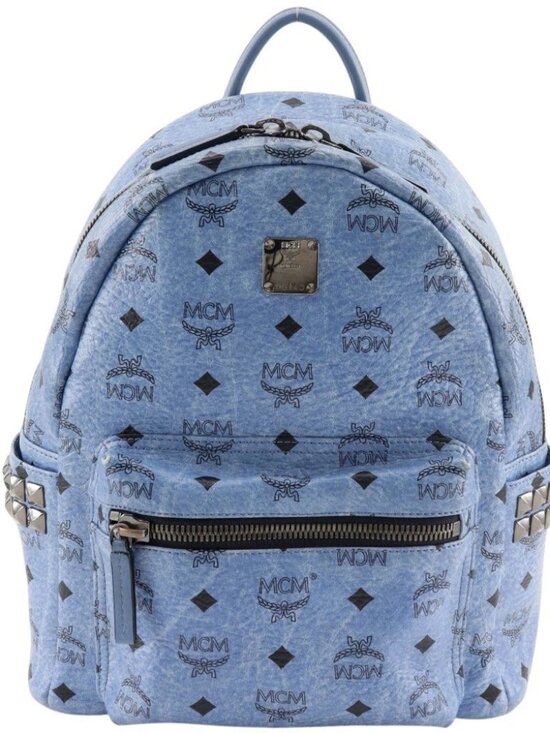 MCM Stark Backpack Daypack Logogram studs light blue leather Women main image 7